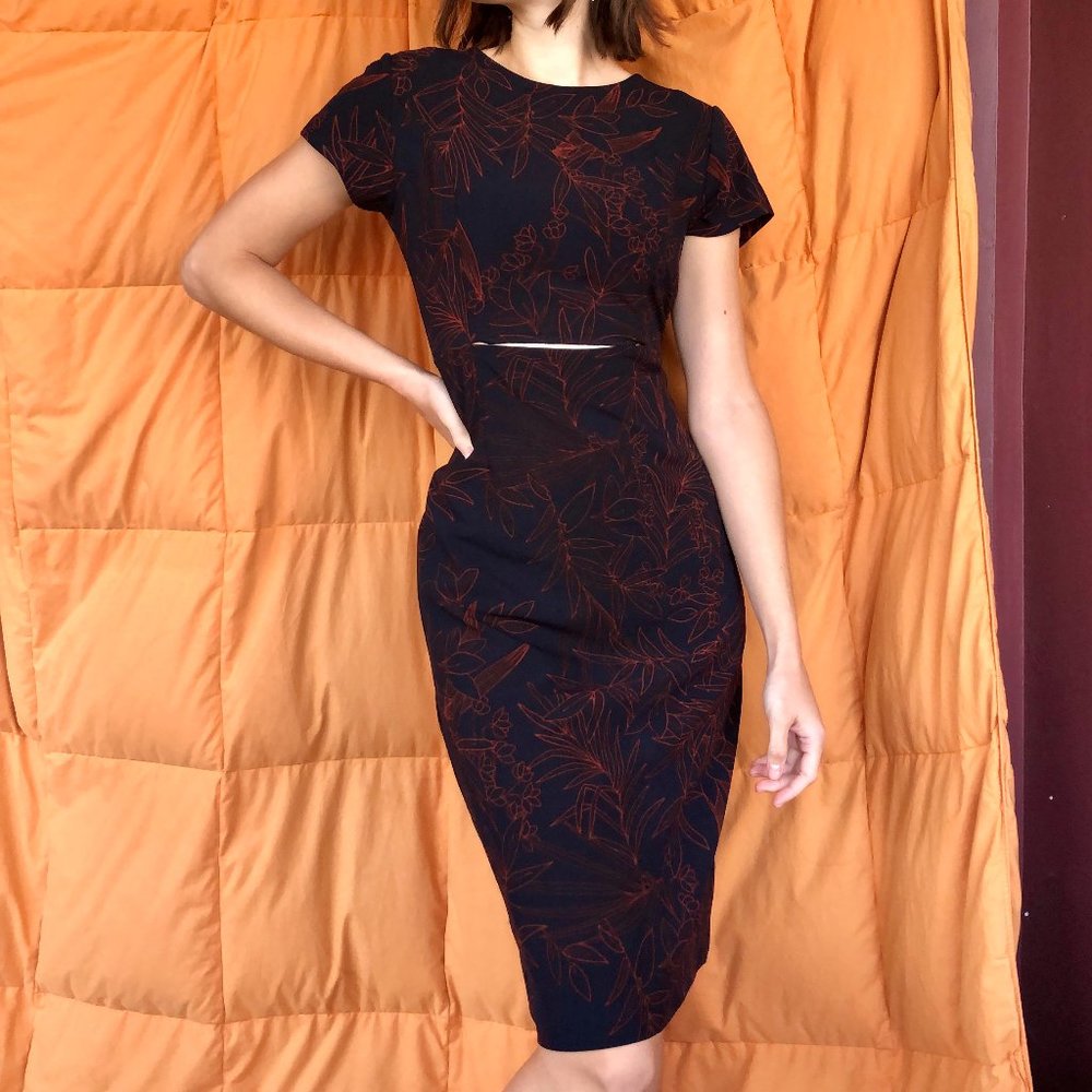 Babaton Aritzia navy floral midi dress